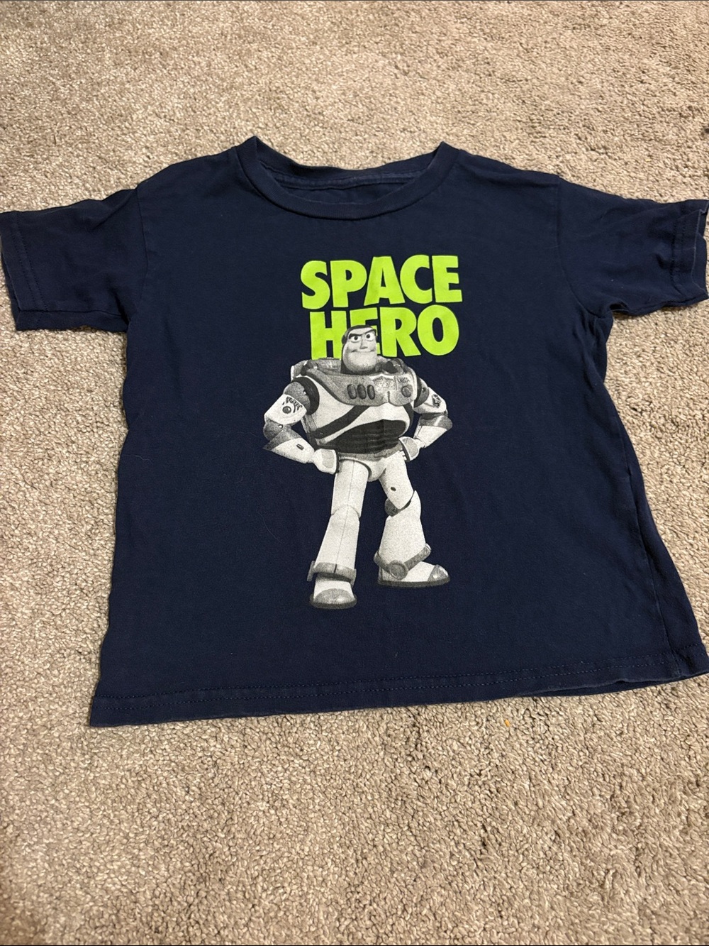Disney Navy Blue 'Space Hero' Buzz Lightyear Tee with Neon Green Print